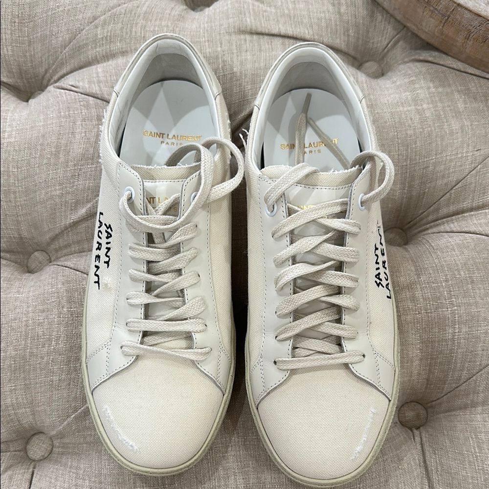 NWOT Saint Laurent ivory Canvas Sneakers sz 40.5